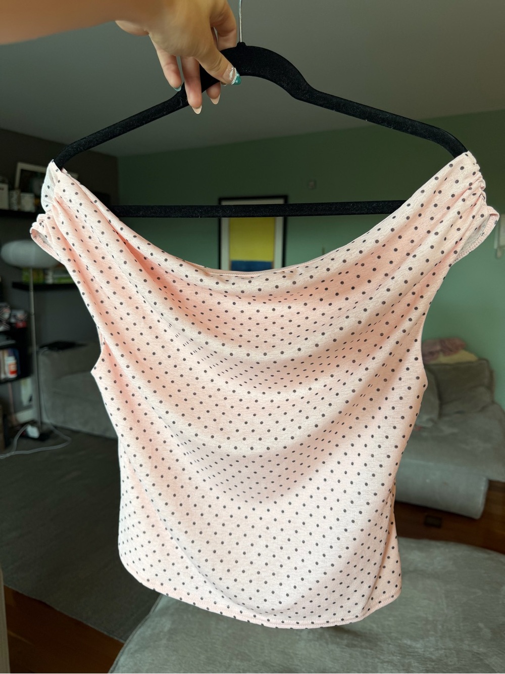 Urban Outfitters Pink & Black Polka Dot Off-Shoulder Cami